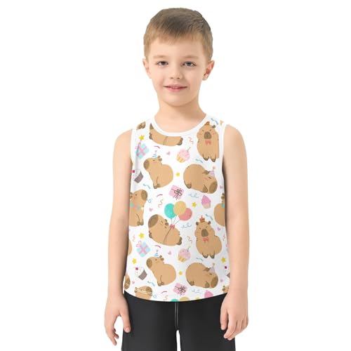 Cute Birthday Party Capybara White Boys Tank Top Sleeveless Quick Dry Athletic T-Shirts 3-10T2