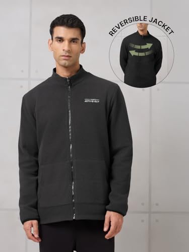 Image of TECHNOSPORT Men's Regular Fit Solid Kangaroo Pocket Reversible Winter Jacket With Technowarm+, Redefine Your Outdoor Moves