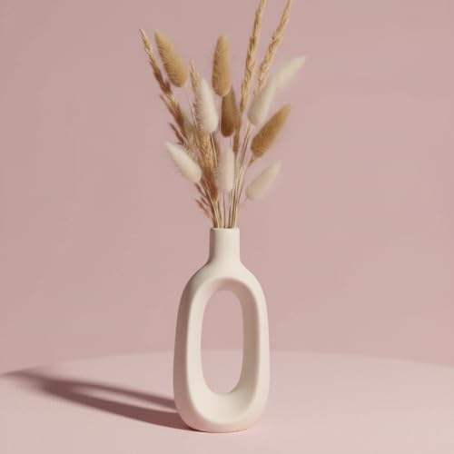 Image of PUREZENTO 'Kieko Vase' White Ceramic Vase 6 Inch (Pack of 1) | White Decorative Vase for Dried Flowers & Pampas Grass | Vases for Centerpiece Modern Home Decor, Living Room, Office Decor & Gifting