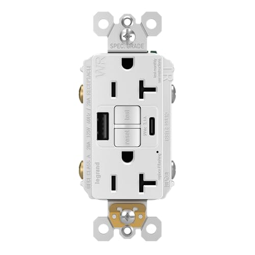 Legrand Pass & Seymour Radiant 20 Amp GFCI Weather-Resistant Wall Power Outlet with 2.0 Amp USB A/C Charger, White