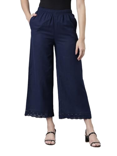 Image of GO COLORS Soft Linen Wide Pant Full Length for Women| Breathable, Mid Rise