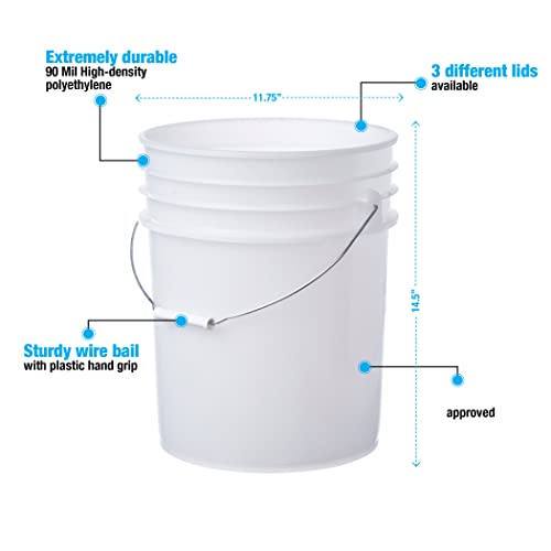 Hudson Exchange 5 Gallon (3 Pack) Bucket Pail Container With Gamma Seal Lid, Food Grade Bpa Free Hdpe, Natural #TOP3