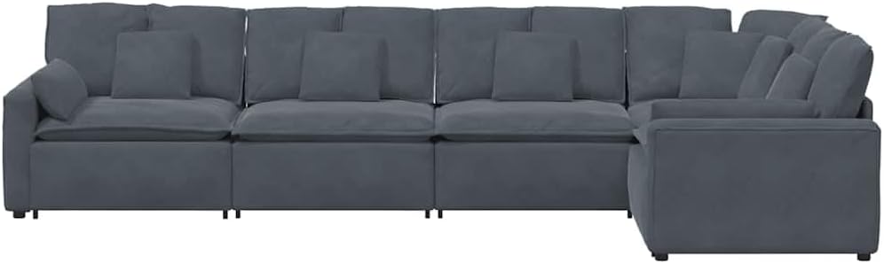 Modular Sofa Dark Grey Velvet (100% Polyester) L-Shaped Modular Living Room Furniture