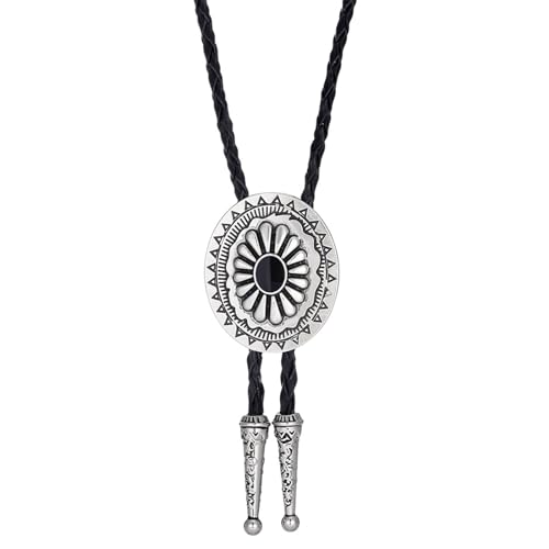 Image of Turquoise Bolo Tie for Men, Leather Braided Necktie Western Cowboy Bola Tie Costume Accessories for Men Women