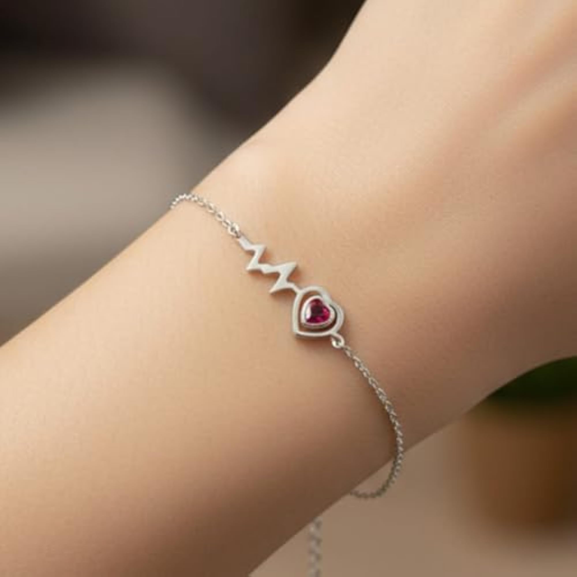Women's 925 Sterling Silver Heartbeat Bracelet