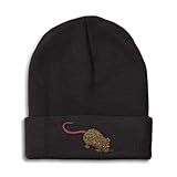 Beanies for Men Rat Embroidery Wild Animals Rat Embroidery Winter Hats for Women Acrylic Skull Cap 1 Size Black Design Only