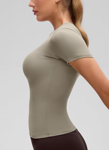 Image of CRZ YOGA Softembrace High Neck T-Shirt | Workout, Ultra Soft, Tight Fit, Waist Length, Short Sleeve Tops for Women