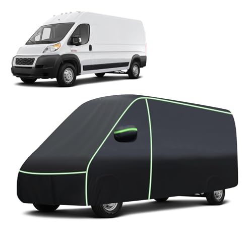 Waterproof Full Car Cover Fit for Ram ProMaster 2014-2025 2026 All Weather Van 4-Door Car Covers, Outdoor UV Protection Car Cover for ProMaster Accessories with Zipper & Reflective Safety Strips