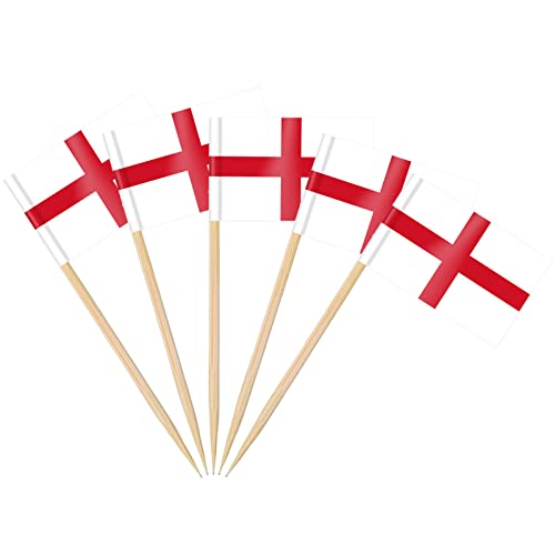 AhfuLife 100pcs England Toothpick Flags Cake Toppers for World Cup Football Decorations 2026, England St George's Day Cocktail Stick Flag for Sandwich Food Cupcake Toppers World Cup Party Decor โ image 1