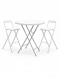 Jardin202 - Mesa Plegable Redonda 80x110cm Blanca Catering | Mesa Resina con Patas de Acero Plegable para Eventos, terraza y Camping | + 2 Sillas (Blanca)