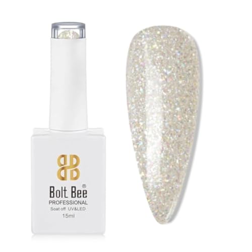 Image of Bolt Bee Sparkle Silver Color Gel Nail Polish Soak Off UV Gel DIY at Home Manicure Salon Nail Art (80, 15ml)
