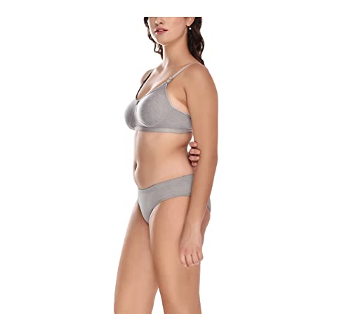 Image of Elina Women's Full Coverage Non Padded with Detachable Strap Cotton Hosiery Bra and Panty Set (Lovia Set)