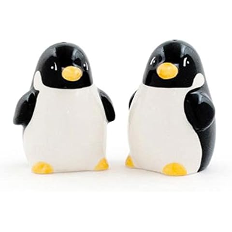 Chubby Penguin Pair Salt & Pepper Shakers / Pots - Black and White - 7 cm Cover