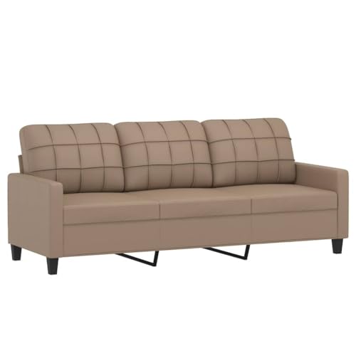 Festnight 3 Sitzer Sofa, Kunstleder Kleines Couch, Modern 3er Gästesofa mit Armlehne, Getuftetes Loveseat Sofas für Wohnzimmer/Schlafzimmer/Büro/Wohnung, 180 cm, Cappuccino-Braun – Bild 4