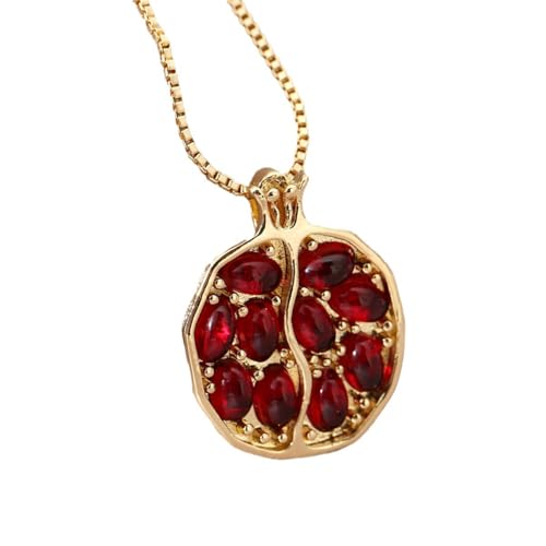 Pomegranate Necklace For Women, Gold Fruit Pendant Persephone Necklaces Red Pomegranates Charm Metallic Style Jewelry Gift