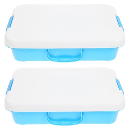 JOINPAYA 2pcs Portable Sandbox for Boys and Girls Sand Packing Boxes with Lid Handle Abs Toy Storage Container for Playtime Beach Backyard Activities Blue White