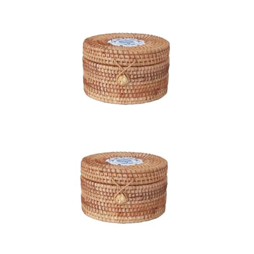 Cabilock 2pcs Rattan Woven Tea Storage Container with Lid Multipurpose Storage Basket for Home Dining Living and Bedroom and Portable Design Excellent Texture