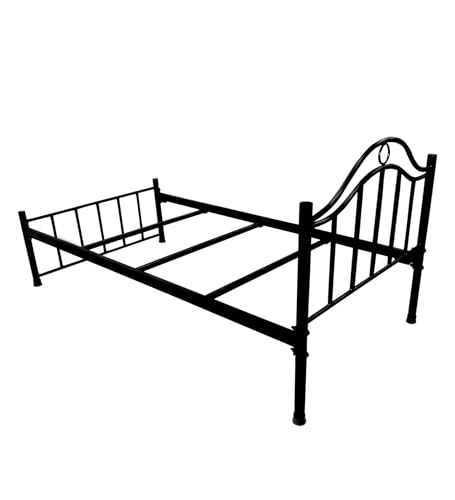 Image of Globally Indian Single Size Metal Bed Frame with Plyboard Support | Heavy Duty Wrought Iron Bed | Noiseless Strong Structure | Under-Bed Storage Space | Easy DIY Assembly Bedroom Furniture (Black)