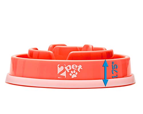 2Pet Slow Feed Dog Bowl Slowly Bowly Fun Interactive Dog Dish For Fast Eaters. Prevent Bloating. Fun To Use Dog Bowl. Cat Feeder Friendly. [Skid Protection Upgraded] #TOP3