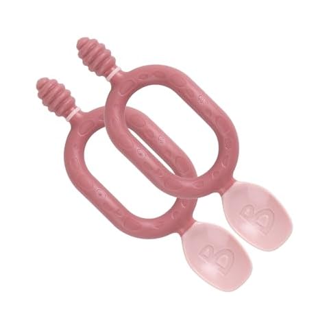 Bibado Weaning Spoons 2 Pack - Baby Led Weaning Spoon for Self Feeding, Dual-Ended Cutlery for Oral Sensory Development and Teething Gums - Ergonomic 2 Handles for Control - Dippit Blush Cover