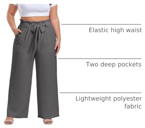 Image of OLRIK Women's Plus Size Pants Adjustable High Waisted Wide Leg Palazzo Pants Casual Trousers with Pockets Spring Clothes