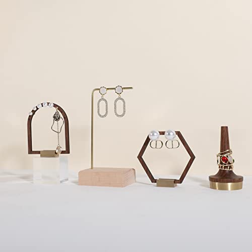 Gemeshou Brass Earring Display Stands For Selling, Wooden Ear Ring Holders For Jewelry, Single Stud Holder Jewelry Display【Beech Brass Earring Stand Height 5.31"】 #TOP1