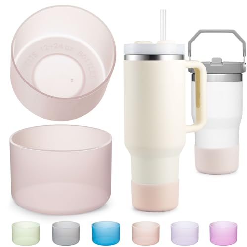 2-Pack Silicone Boot for Stanley 40 30 20 OZ Cup Accessories, Clear Bottom Boots for Stanley 20OZ 30OZ Tumbler Ice-Flow 16OZ Bottle, Protector Sleeve Cover for Yeti Cups Protective Bumper, Anti-Slip