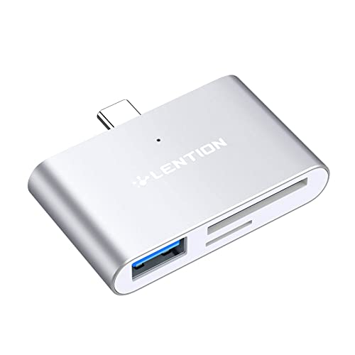 LENTION USB C auf USB 3.0, SD/Micro SD Kartenleser,OTG, Für 2020-2016 MacBook Pro, MacBook 12, iPad Pro/Mac Air, Neues Surface, Chromebook, Phone/Tablet, andere Geräte Typ C Laptop (Silber)