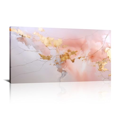 Toile murale marbre rose déco abstraite grand format 60x120cm pour chambre