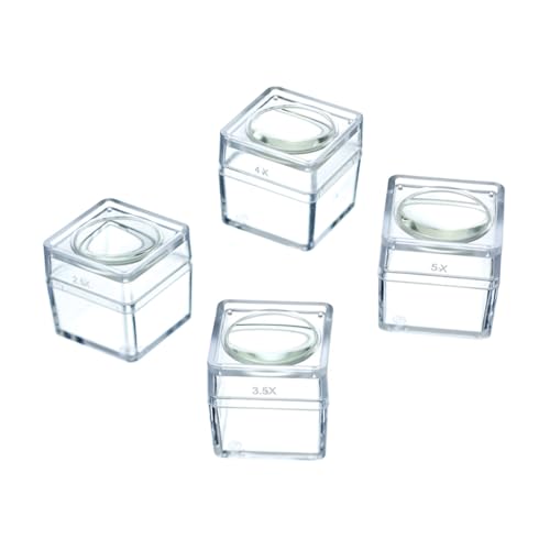 SE 4 Snap-On Magnifier Cubes Set of 4 - Interchangeable Lids with Different Magnifications, Compact for Coins, Specimens, Stones Viewing - MB2345