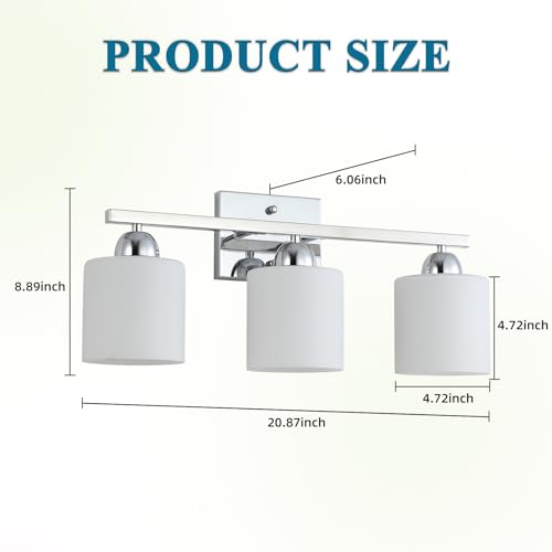 Image of Mecgirn Stainless Steel Milk Glass Vanity Lights for Bathroom, 3 Light Chrome Bathroom Light Fixtures Over Mirror, Ceramic E26 Sockets Wall Mounted