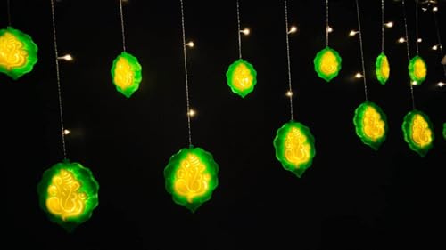 Image of X14 Store Ganesh Curtain LED Diwali Lights 114 LEDs, 3 Meter Warm White String Lights with 8 Flashing Modes Decorative Plastic Ganesh Lights for Home, Festival & Window Decor