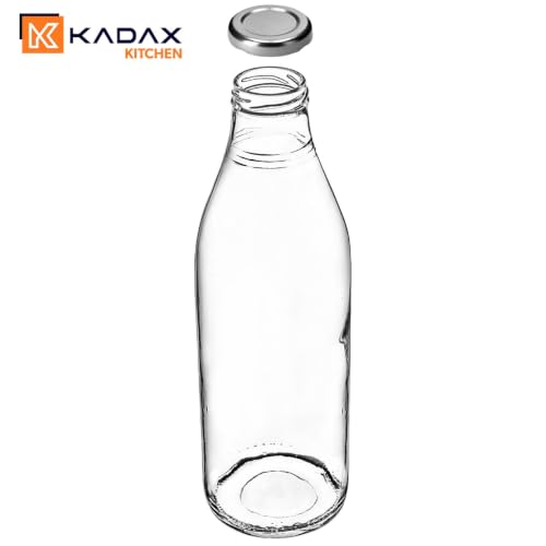 Foto von KADAX 3er Set Glasflaschen 1L mit Schraubverschluss Silber – Leere Milchflaschen Saftflaschen zum Befüllen für Saft, Milch, Smoothies & Sirup, Refillable Glass Bottles
