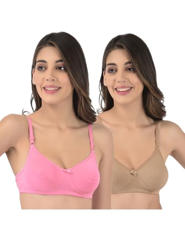 Image of Softline Women's Cotton Rich Wire-Free Non-Padded Round-Neck Bra Combo | Seamless & Breathable Fabric for All-Day Comfort | Smooth Fit & Everyday Support (Pack of 2)