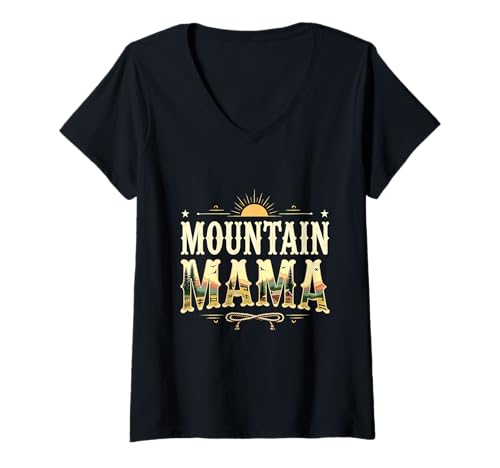 Womens Mountain Mama Nature Lover Retro Wilderness Adventure V-Neck T-Shirt