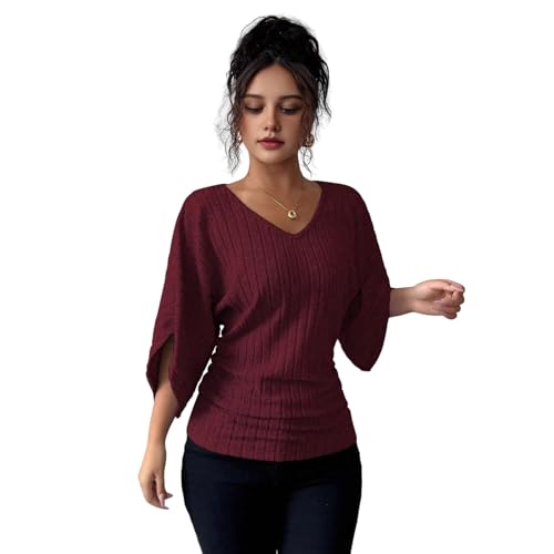 Hauts pour femme en tricot fin col en V et finitions côtelées au style épuré et intemporel