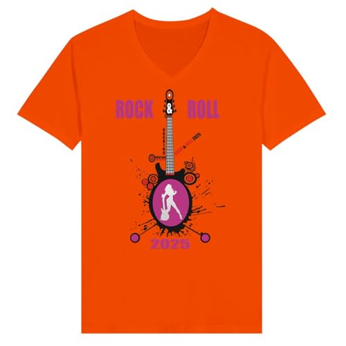 T-shirt Rock & Roll en coton de qualité supérieure avec col en V rose édition 2025 unisexe