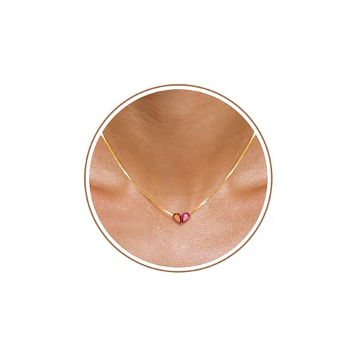 Btysun Gold Necklace for Women with Ruby, Birthstone Necklace for Women July Birthday Gifts Dainty Gold Necklaces with Granet Christmas Jewelry