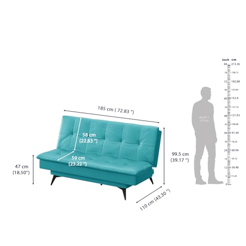 Image of Wakefit Flexia Sofa Cum Bed - Three Seater - Reflection Series Aqua Blue