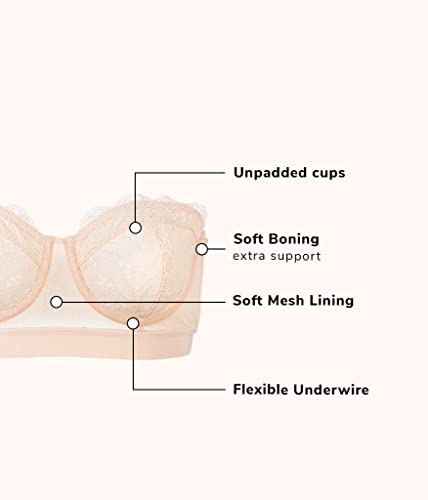 Lively Lace Strapless Bras For Women | Strapless Underwire Bra With Unlined Lace Cups | Removable Straps | Boning At Sides Toasted Almond #TOP2