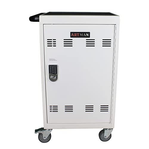 JOSHEN 21" 30-Device Charging Freestanding Storage Cabinet, Office Storage Cabinets with All Steel, Utility Cabinet with Cable Management for Public & Workspaces, Antique White