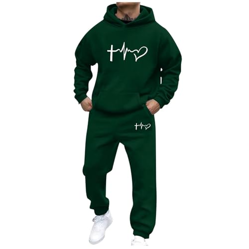 SMUXP Conjunto de chándal de 2 piezas para hombre, chaqueta de manga larga con capucha, pantalones deportivos con bolsillos, 3#Verde militar, XL