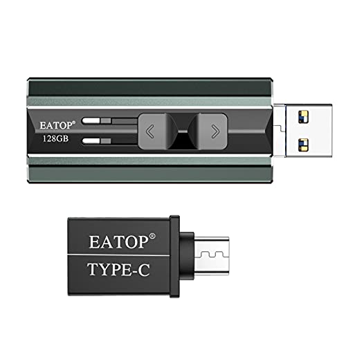 EATOP USB Flash Drives 128GB, Thumb Drive USB 3.0 Flash Drive 128GB Compatible with Mobile Phone & Computers, Mobile Phone External Expandable Memory Storage, Take More Photos & Videos (Gray/Black)