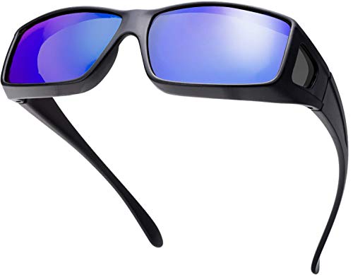 Image of The Fresh High Definition Polarized Wrap Around Shield Sunglasses for Glasses - Leather Eyeglasses Case