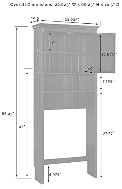 Crosley Furniture Lydia Over The Toilet Storage Cabinet and Bathroom Organizer with Hooks and Shelves, Espresso