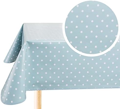 Home Direct Rectangular Oilcloth PVC Wipe Clean Tablecloth Table Cover 140cm x 200cm 55x78 Polka Dot Duck Egg Green Blue