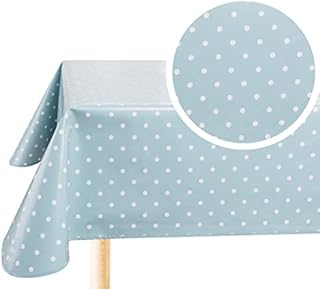 Home Direct Rectangular Oilcloth PVC Wipe Clean Tablecloth Table Cover 140cm x 200cm 55x78 Polka Dot Duck Egg Green Blue
