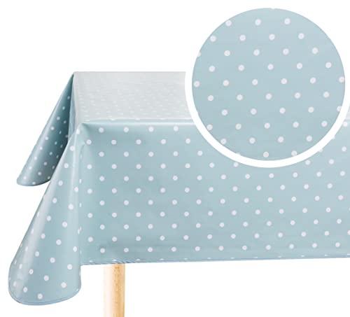 Home Direct Nappe Toile cirée PVC Rectangulaire 140 x 180 cm Petit Pois Oeuf de Canard, Bleu Vert