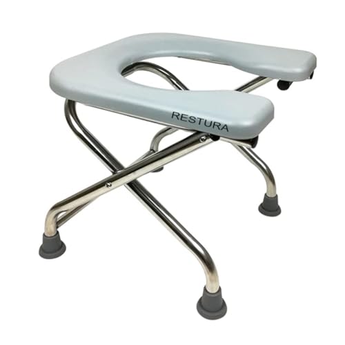 Image of Silver Grey Foldable Stainless Steel Shower Commode Chair with Pot | Sturdy & Robust Constructed Stainless Steel Frame Comfortable for Elderly Pregnant Women