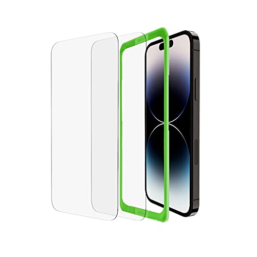 Belkin iPhone 14 Pro用 保護ガラスフィルム 強化ガラス 日本AGC旭硝子製 0.33mm 簡単取付キット付き 2枚セット OVA109zz